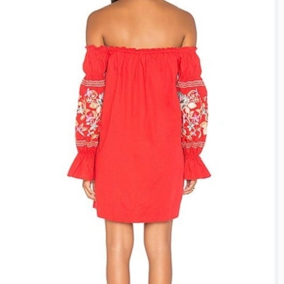 Free People Fleur Du Jour Floral Embroidered Red Off-Shoulder Mini Dress - Picture 15 of 16